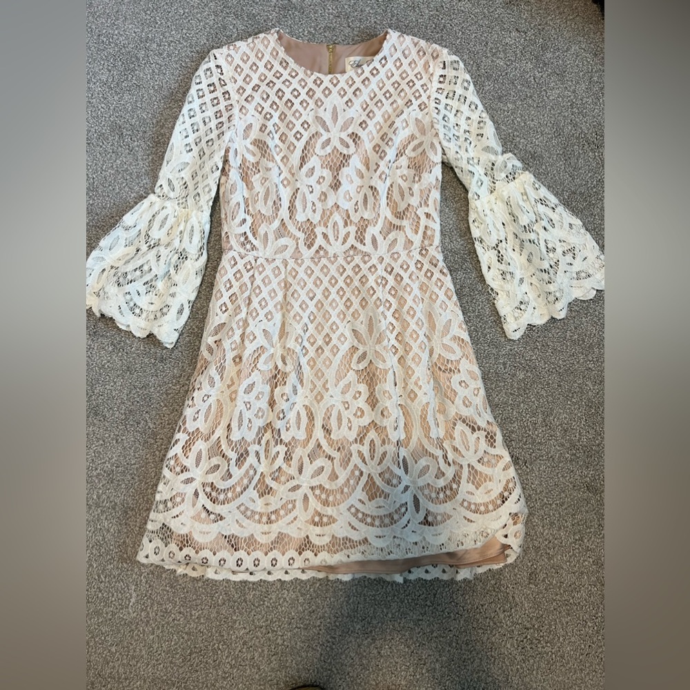 Eliza J Ivory Lace Flare Sleeve Mini Dress